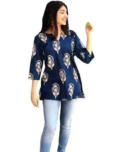 Women's Short Kurti in TOP Wine Rayon Cotton Blend |